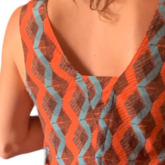 Halogen Slip Dress | XS V Neck Burnt Orange Turquoise Diamond design | - Picture 5 of 11